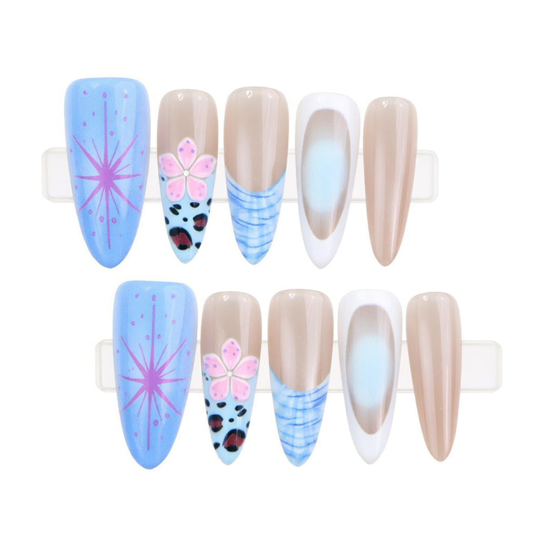 Artistic Stiletto Press-On Nail Set with Floral and Abstract Patterns Kalsten