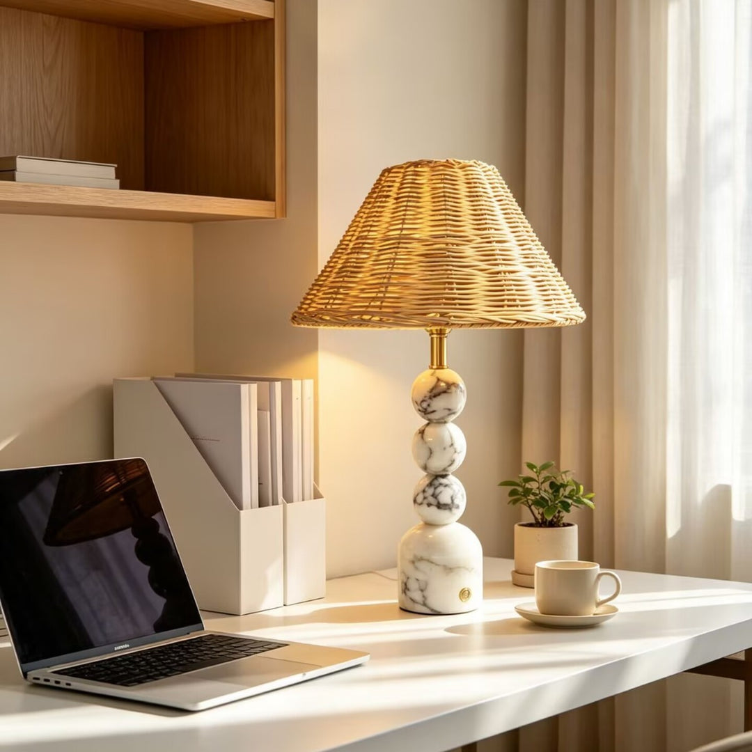 Artistic Marble and Rattan Table Lamp