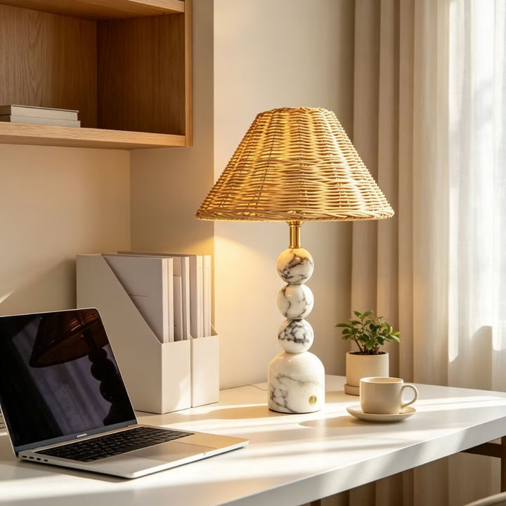 Artistic Marble and Rattan Table Lamp