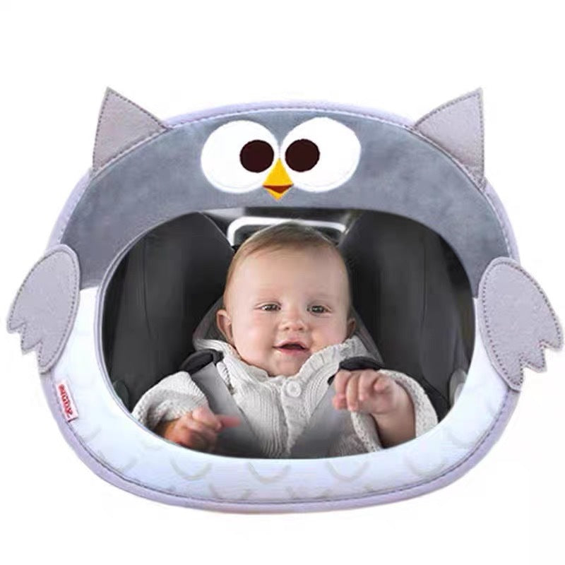 Rear-Facing Infant Car Mirror with Plush Owl Cover and Adjustable Strap