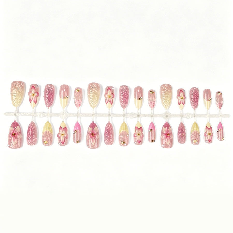 Artificial nail set with elaborate flower and shell patterns Kalsten
