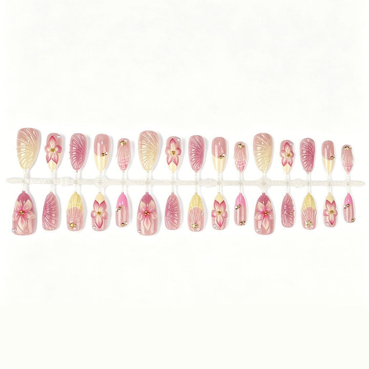 Artificial nail set with elaborate flower and shell patterns Kalsten