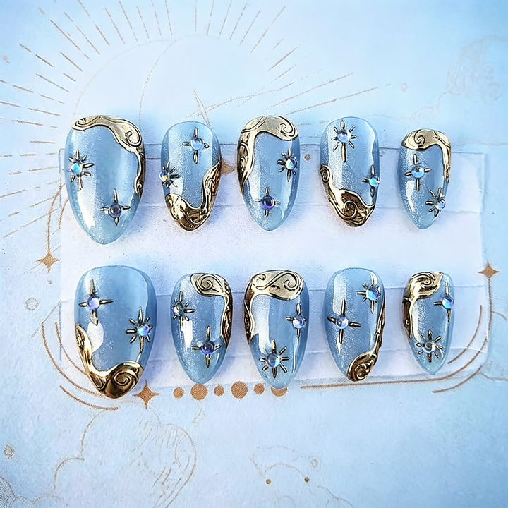 Decorative Press-On Nail Art Set with Glitter and Gem Accents