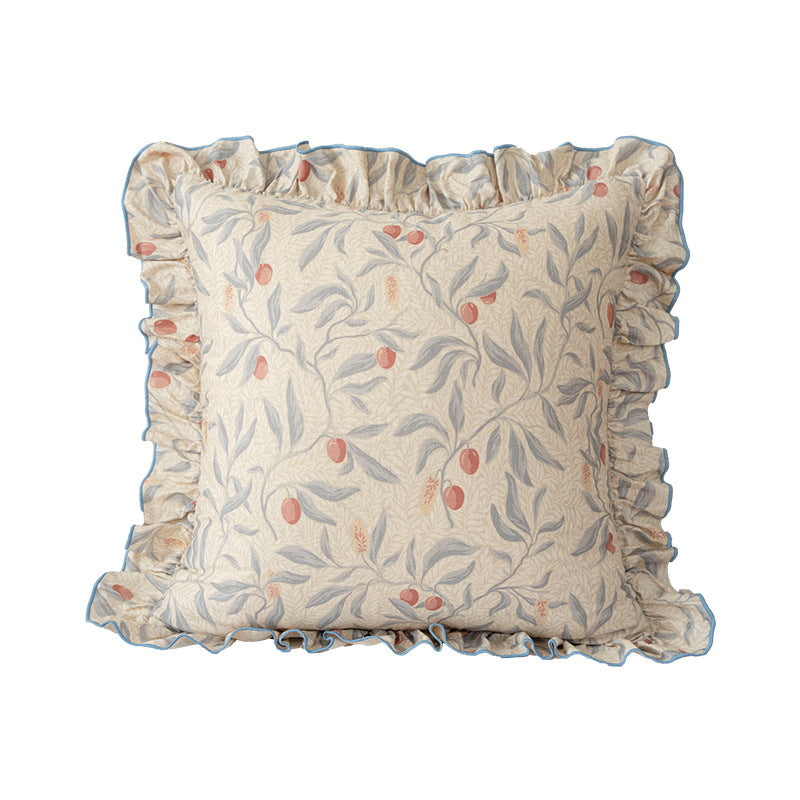 Decorative cushion with ruffles and botanical linen pattern Kalsten