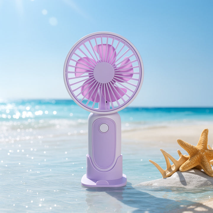 Unisex compact portable hand fan with foldable stand and quiet brushless motor rechargeable Kalsten