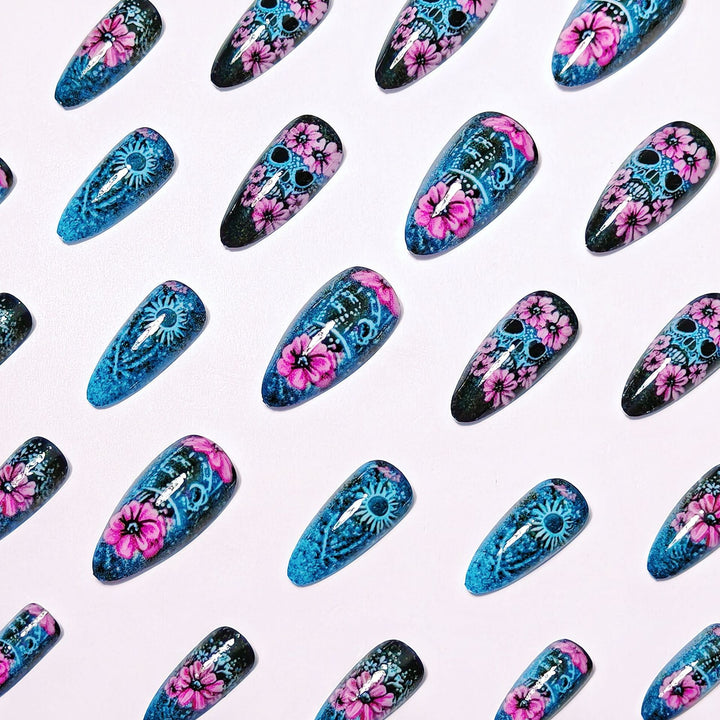 Artistic Sugar Skull Floral Nail Art Kalsten
