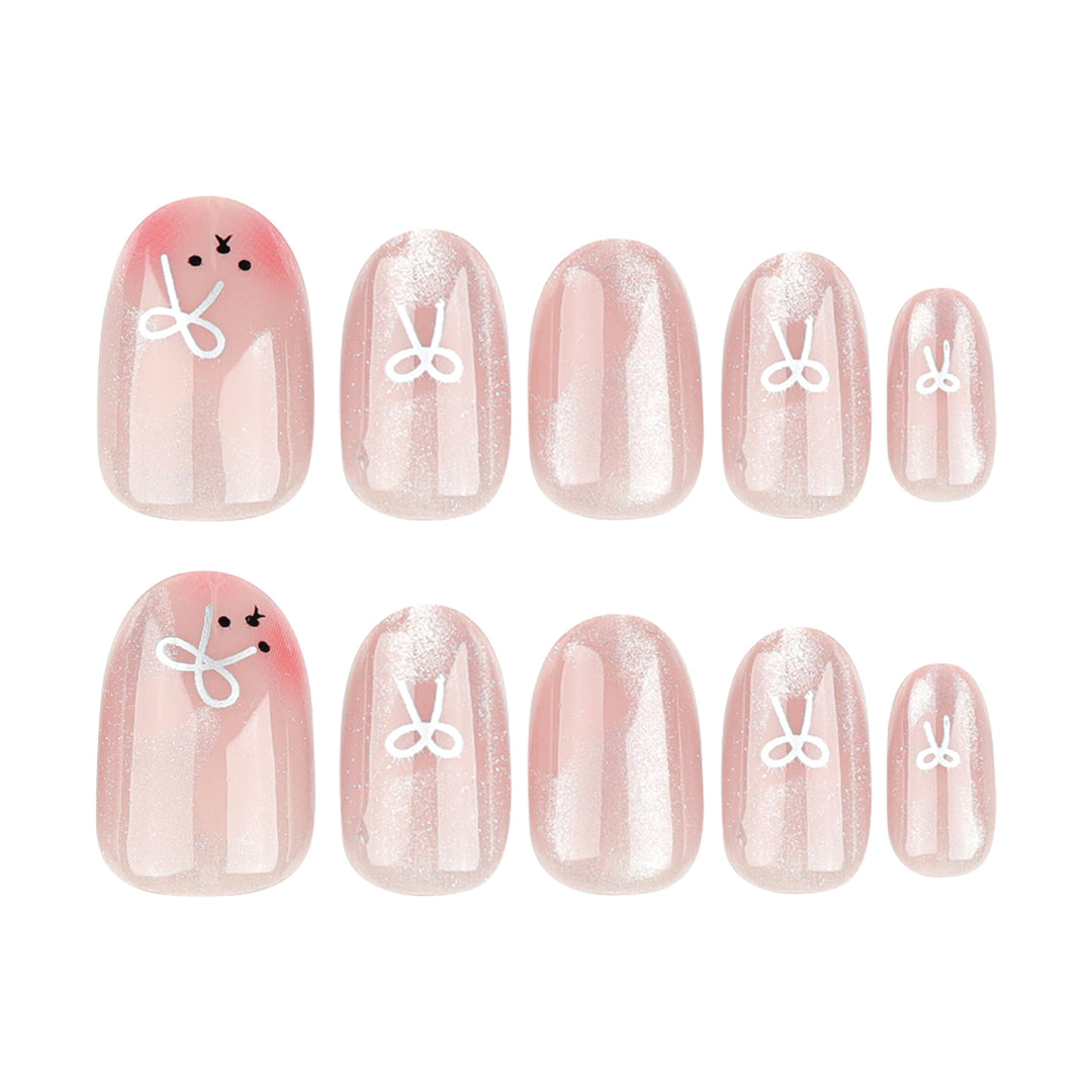 Artificial nail extensions with cute bunny design and hearts Kalsten