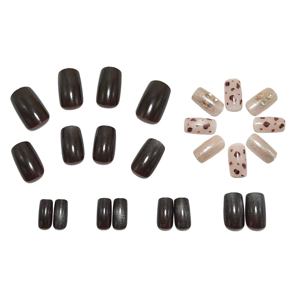 Artificial nails with elegant glitter and leopard pattern Kalsten