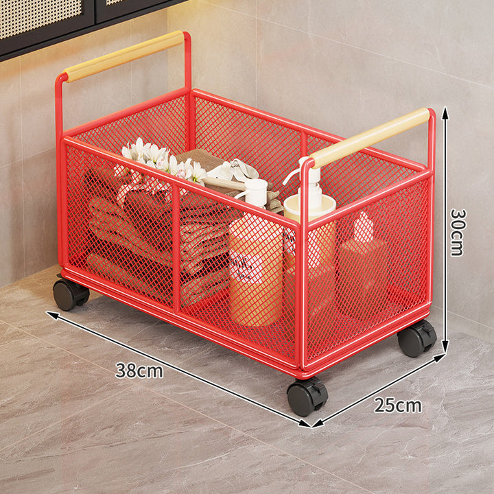 Mesh Metal Storage Organizer Basket with Wooden Grip Handles