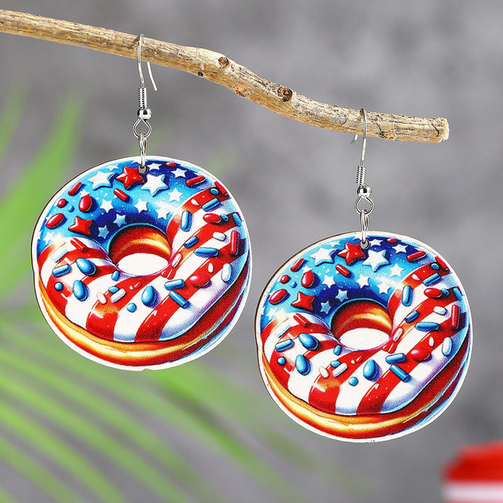 Ladies' lightweight wooden earrings in airplane jet design with patriotic motif and hypoallergenic fish hook Kalsten