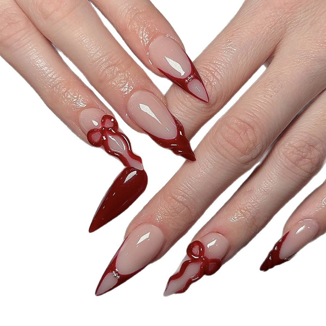 High-quality artificial nail set with elegant tips and bow decorations Kalsten