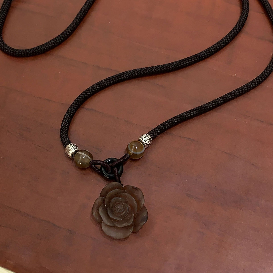 Artistic Carved Rose Pendant Necklace Kalsten