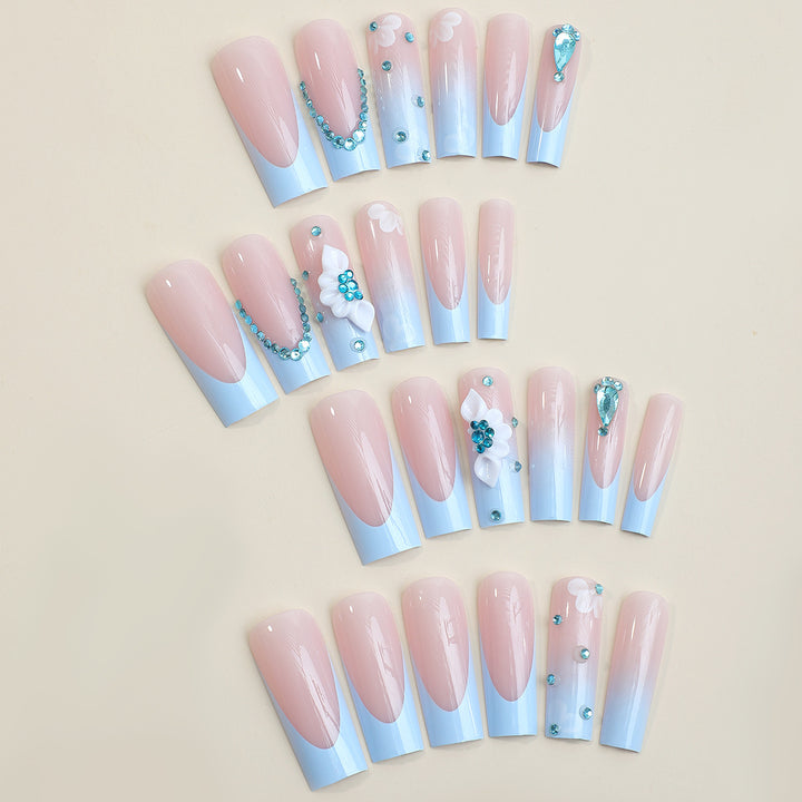 Decorative Press-On Nails with Unique Floral and Gem Accents kalsten