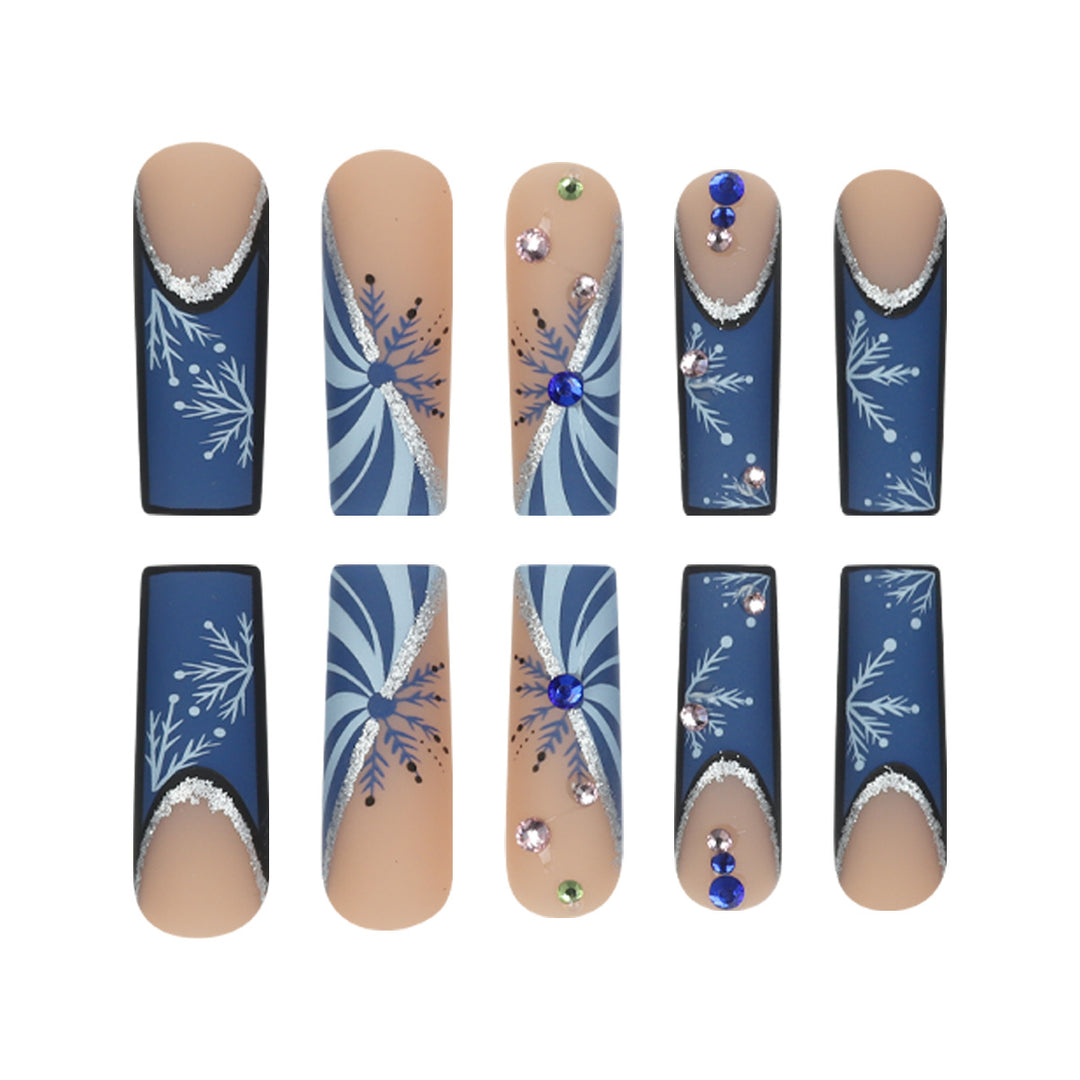 Elegant Stiletto Press-On Nails with Snowflake and Gem Accents Kalsten