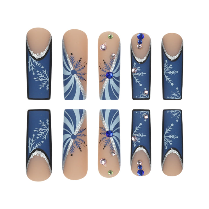 Elegant Stiletto Press-On Nails with Snowflake and Gem Accents Kalsten