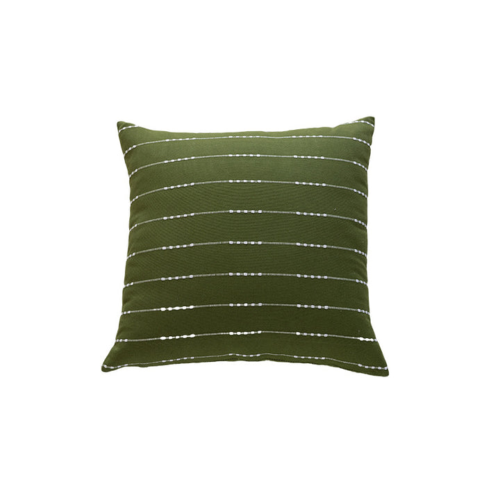 Handwoven Square Throw Pillow Cover with Horizontal Beaded Embroidered Stripes