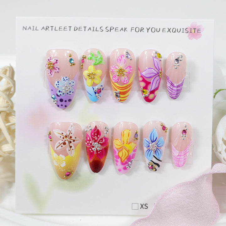 Acrylic nail set with floral 3D decorations Kalsten