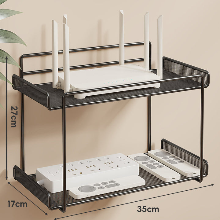 Wall-Mounted Two-Tier Ventilated Mesh Router and Power Strip Organizer