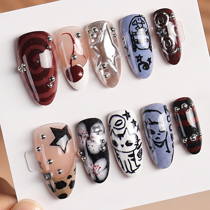 Creative Nail Art Set with Unique Designs and Glitter Elements Kalsten