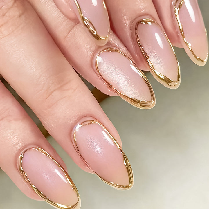 Chic Gold-Trimmed Gel Nail Set Kalsten