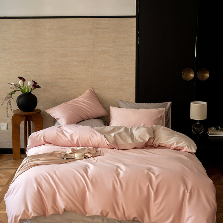 Reversible satin bedding set with silky touch and extra soft finish