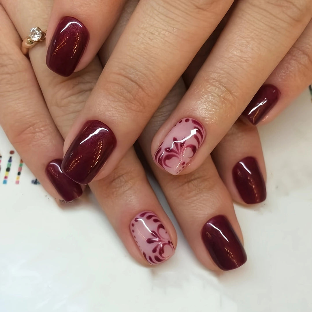 Elegant Floral Water Marbling Nail Art