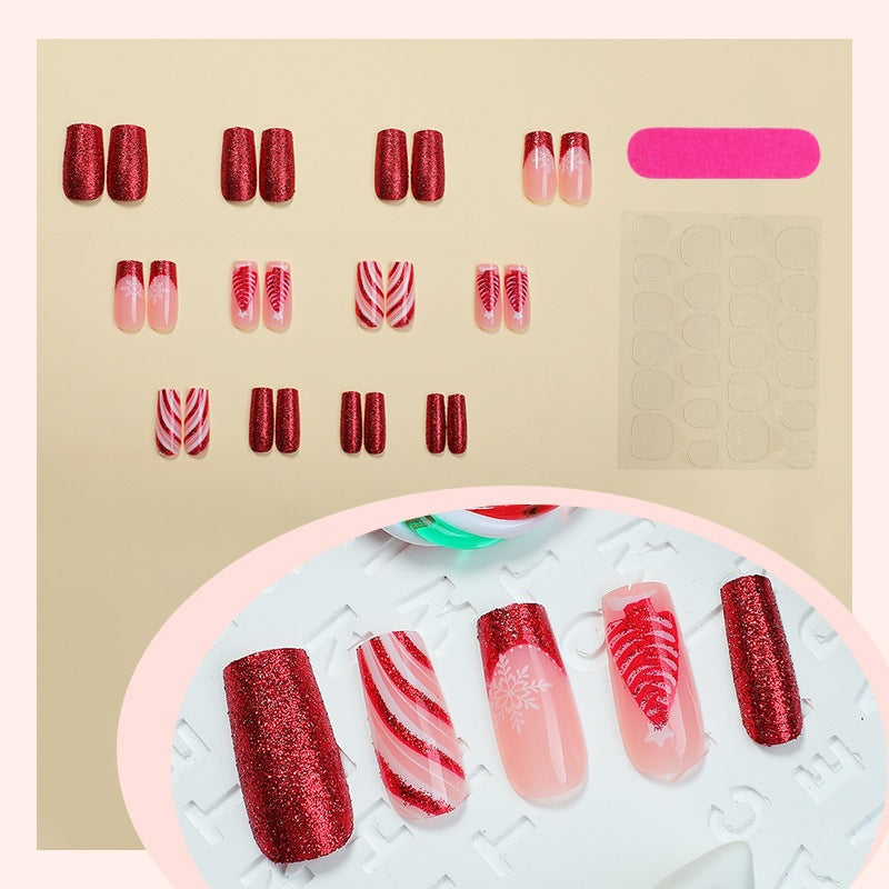 Artificial nail set with festive glitter and creative Christmas motifs Kalsten