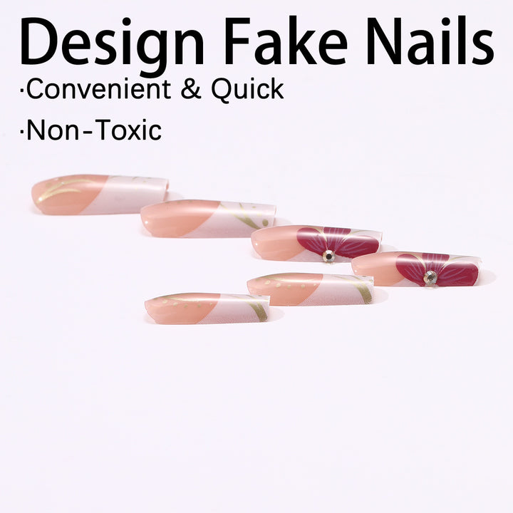 Artificial nail set with floral detail and glitter accents Kalsten