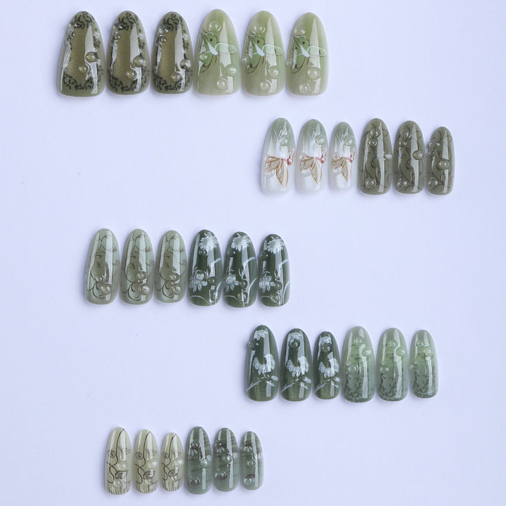 Artificial fingernails with handmade natural motifs Kalsten