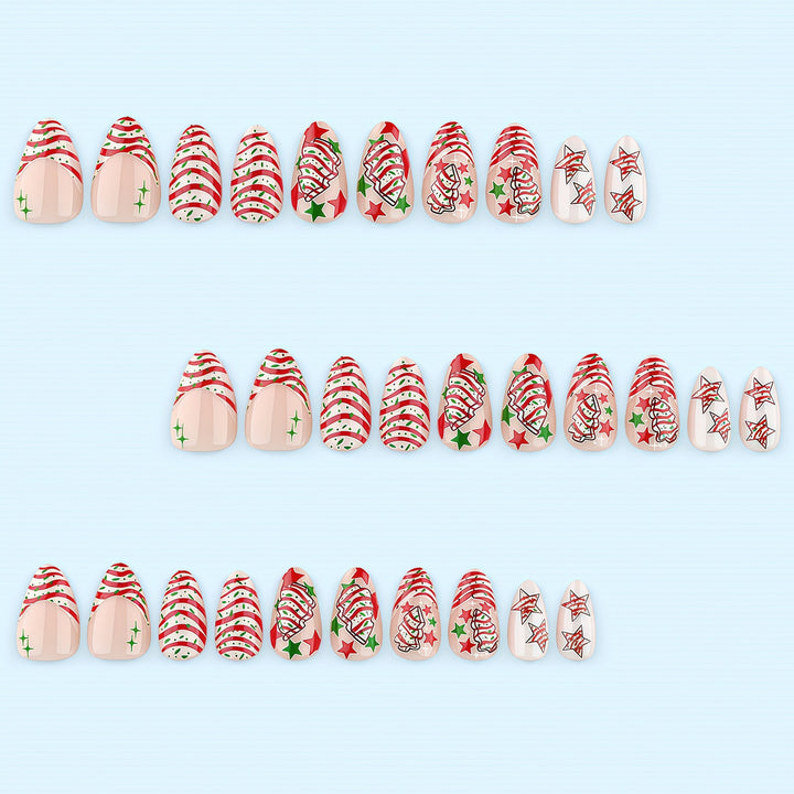 Artificial nails in festive Christmas design with colorful accents Kalsten