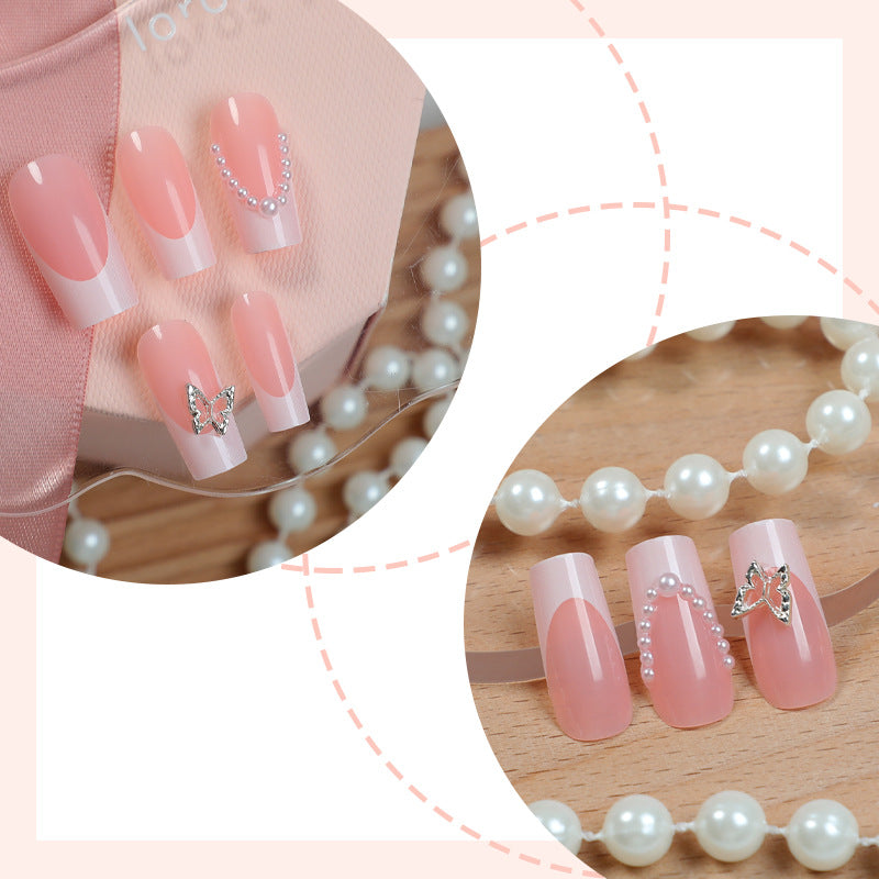 Artistic Press-On Nail Art Set with Butterfly and Gem Accents kalsten