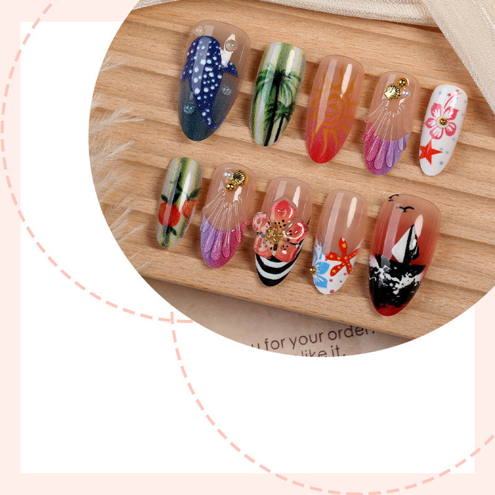 Creative acrylic nail set with maritime motifs Kalsten