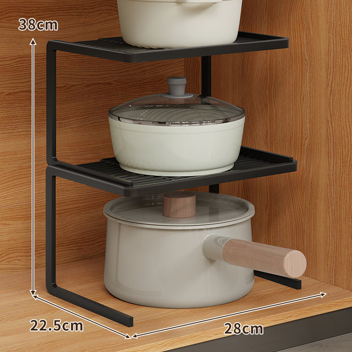 Compact Space-Saving Kitchen Countertop Pot and Pan Organizer Shelf Riser