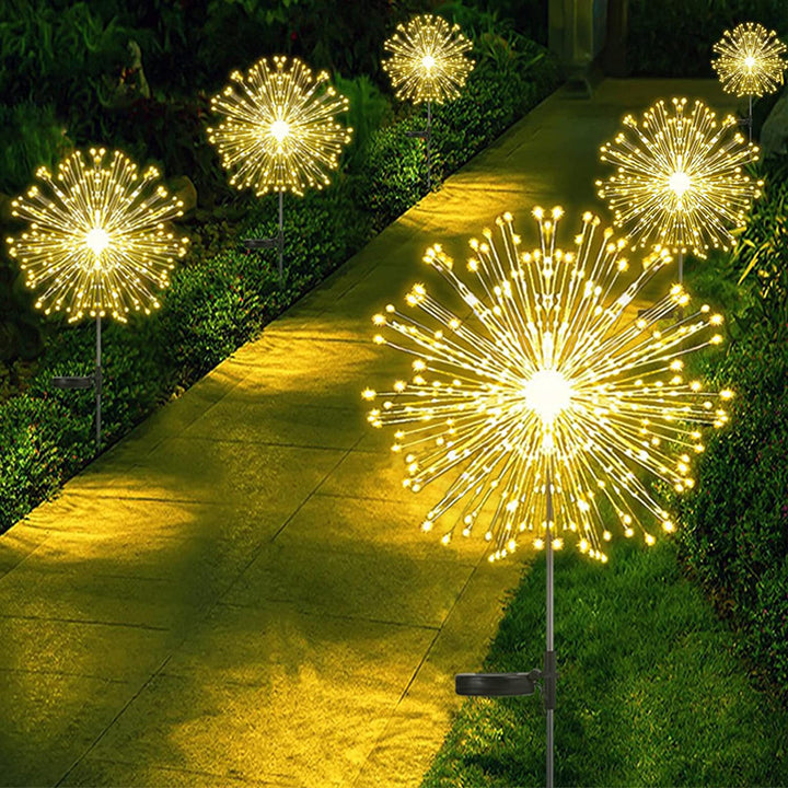 Solar-Powered LED Firework Garden Stake Lights With Sparkle Burst Design Kalsten
