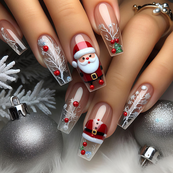 Artificial nails in festive Christmas design Kalsten