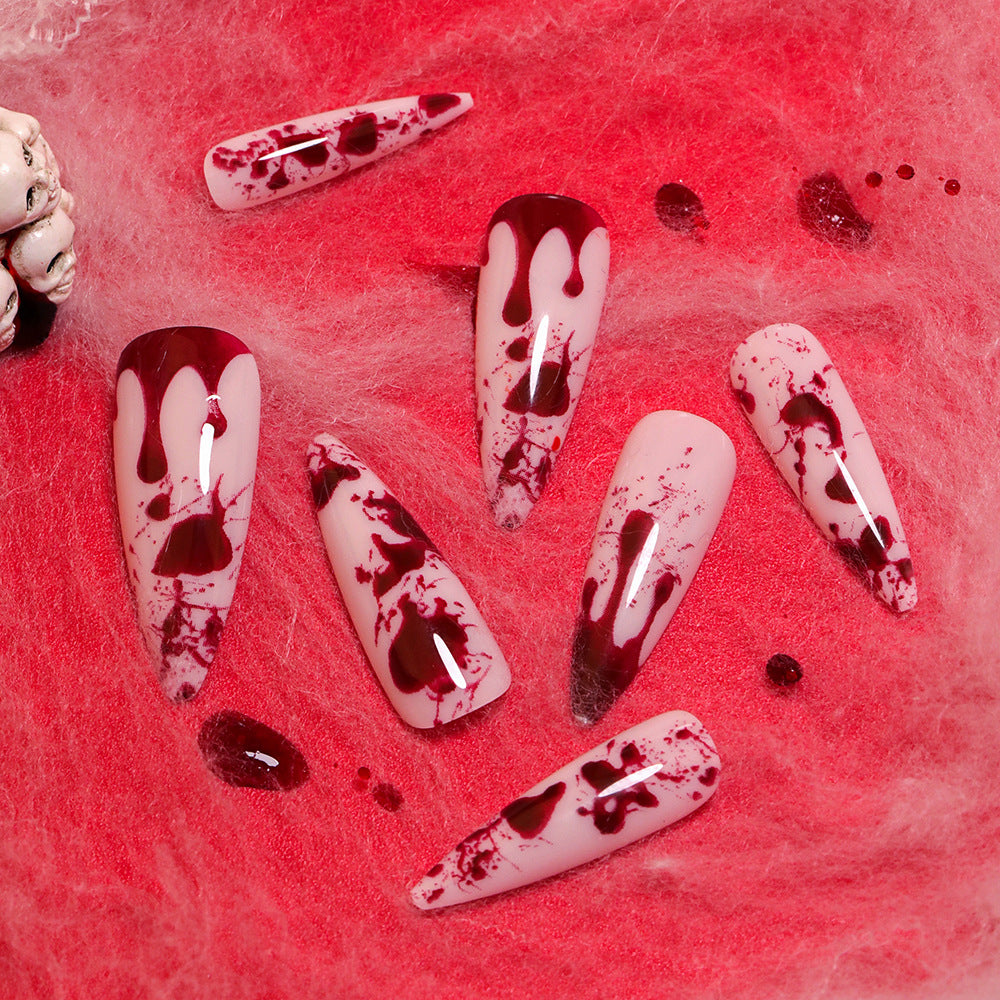Artificial long stiletto nails with blood design Kalsten