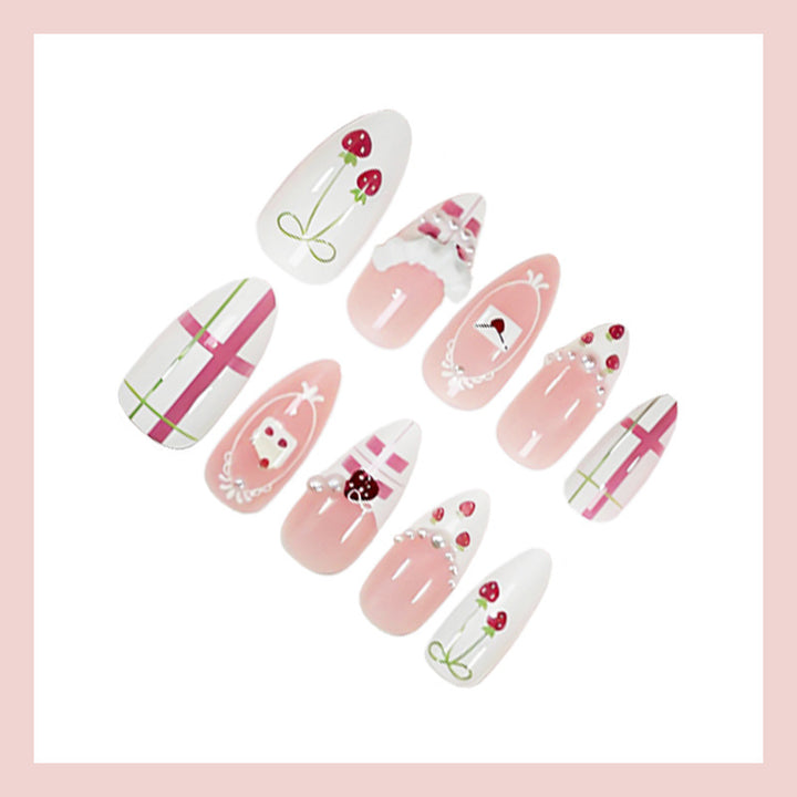 Artificial nail set with playful flowers and elaborate decorations Kalsten