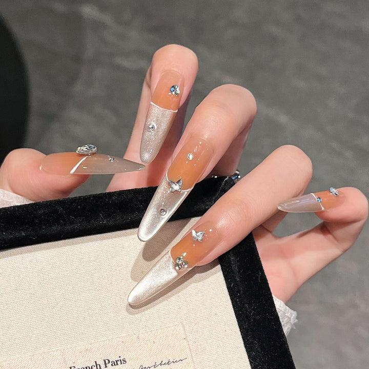 Elegant Press-On Nail Extensions with Gem Accents Kalsten