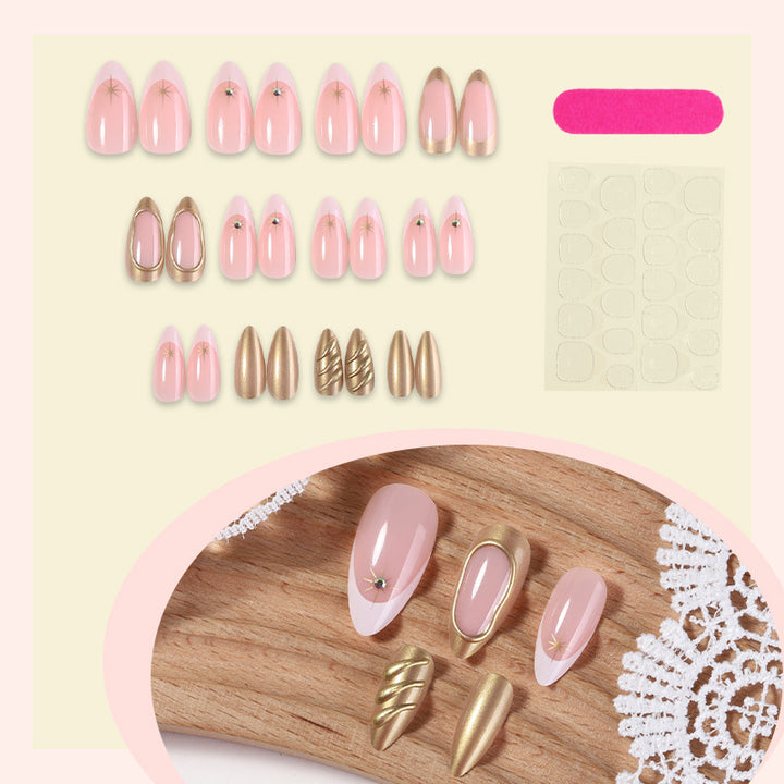 Decorative Press-On Nail Art Set with Premium Gold Accents kalsten