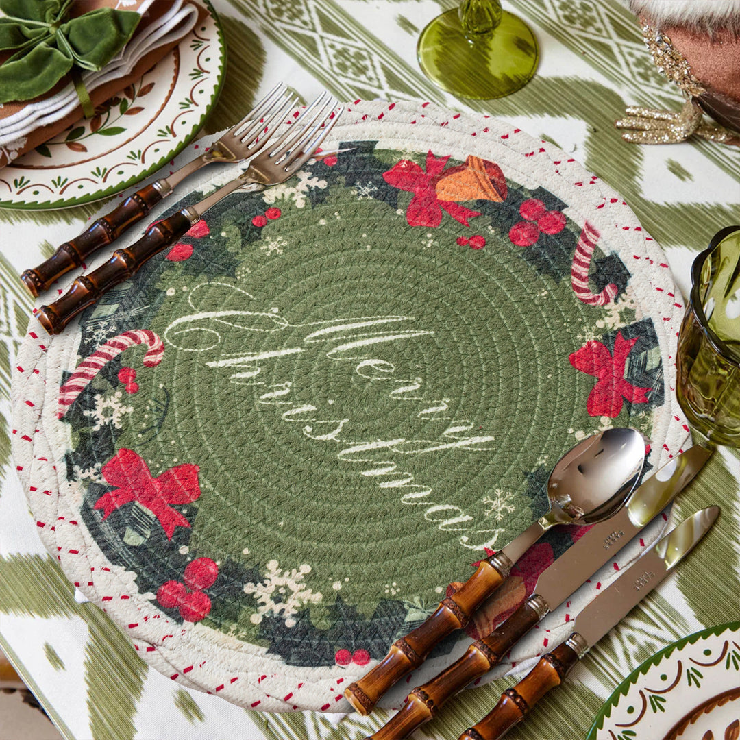 Braided round Christmas tree skirt made of cotton with quilted winter motif Kalsten