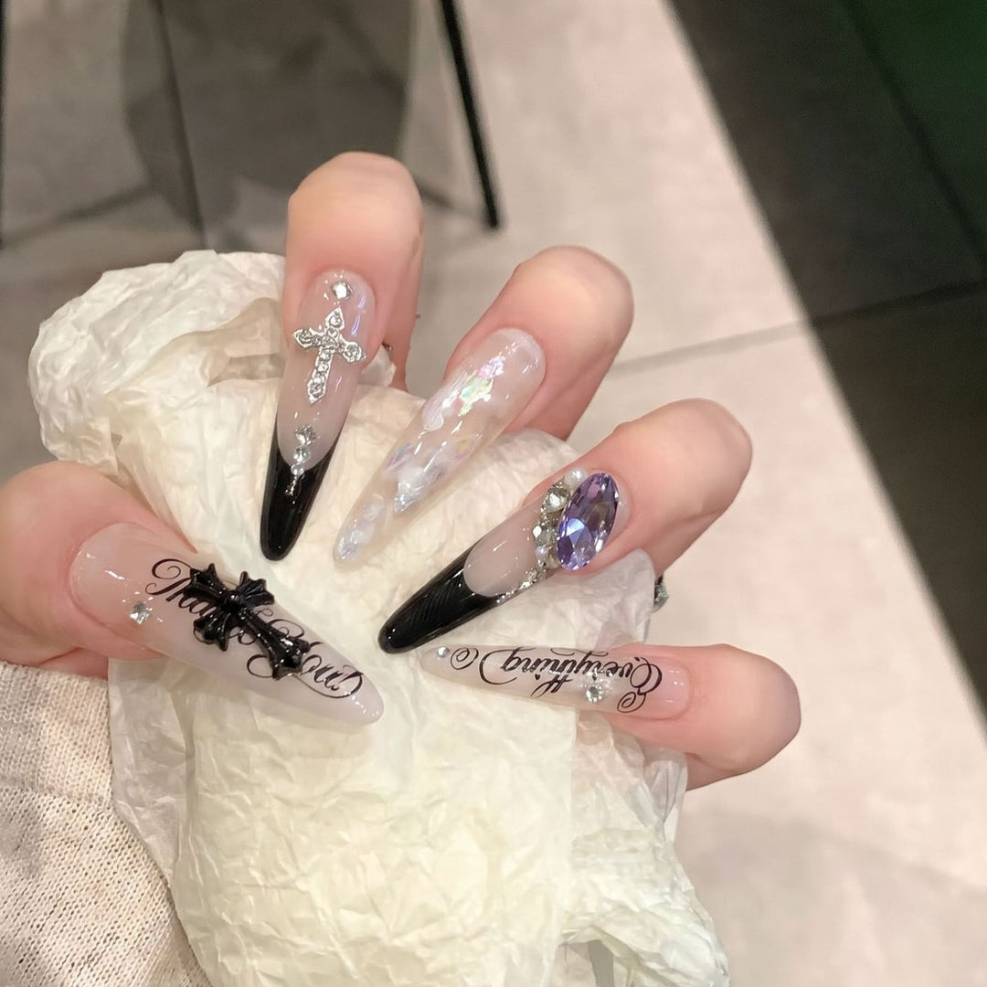Artistic Stiletto Press-On Nail Art Set with Elegant Decorative Elements Kalsten
