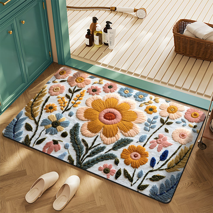Embroidered Floral Bath Mat