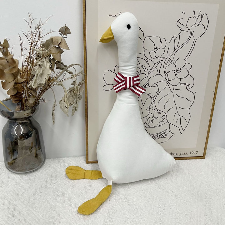 Oversized Linen-Style Goose Plush Pillow with Long Neck and Decorative Bow