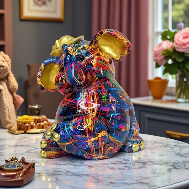 Artistic elephant figure with football motif Kalsten