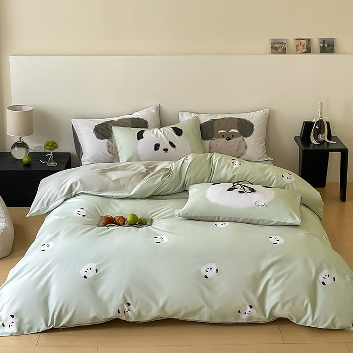 Reversible bedding set made of cotton percale with cute bunny motif and fine satin look