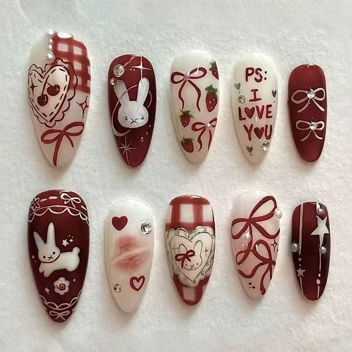 Artistic Floral and Star-Embellished Press-On Nail Set Kalsten