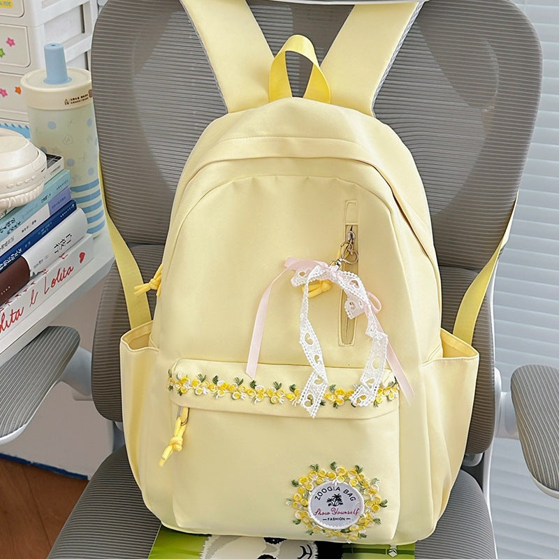 Floral Embroidered School Backpack