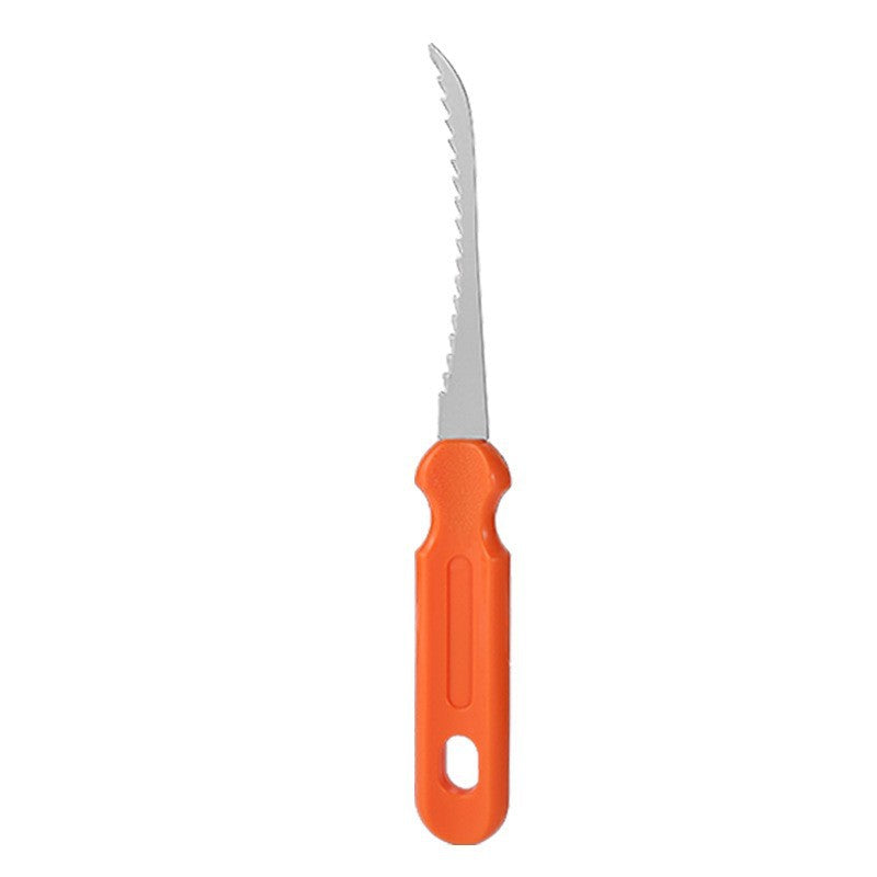Fruit and melon baller with ergonomic plastic handle and stainless steel cutting blade