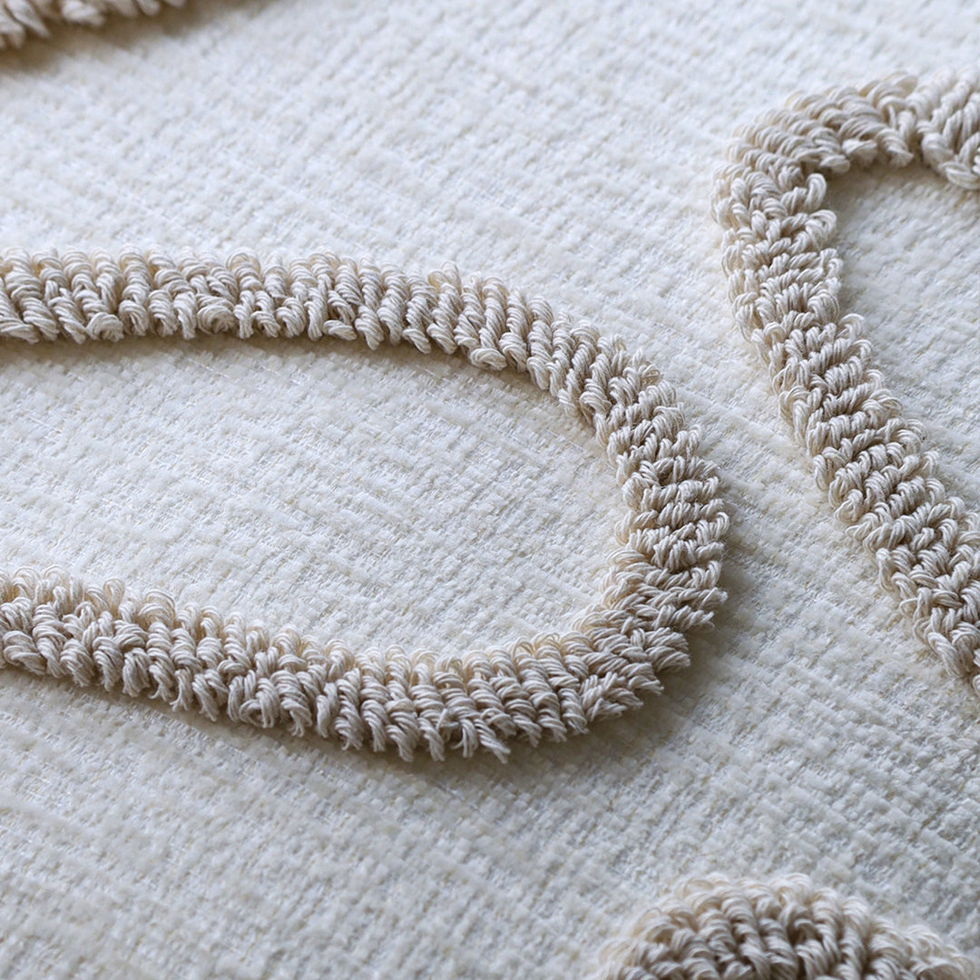 Square decorative cushion cover Kalsten with hand-tufted loop appliqué and fine linen look
