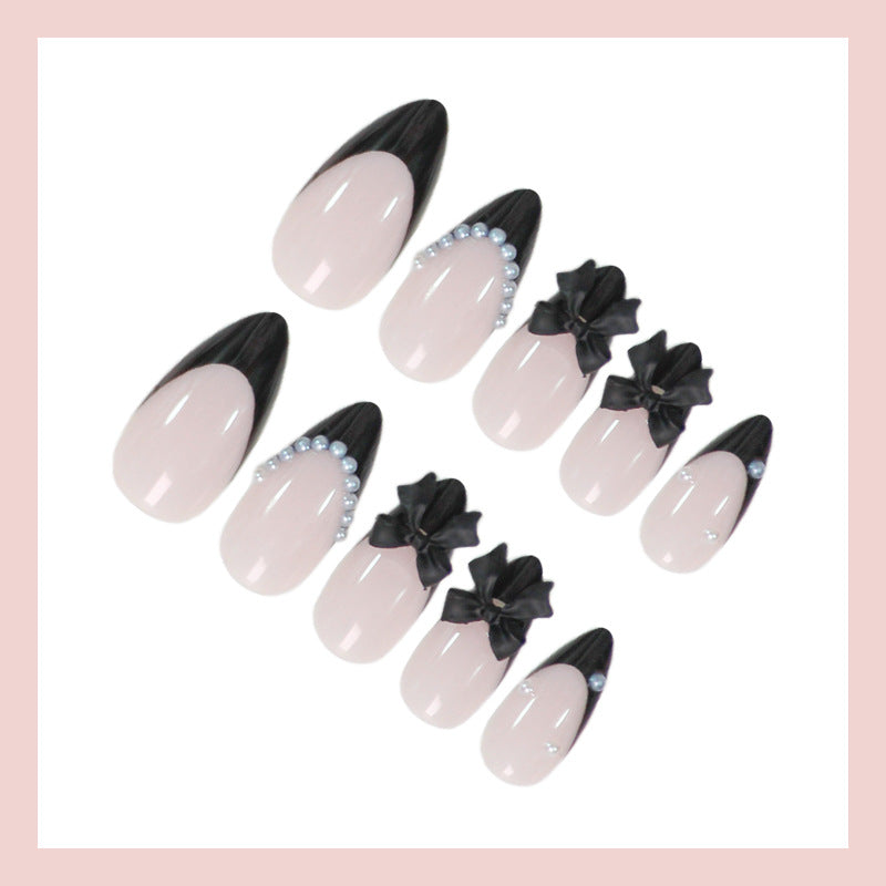 Artificial Nail Set with Elegant Black Accents Kalsten